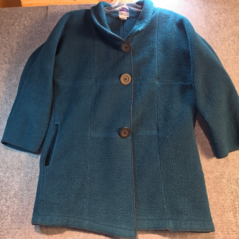 Maralyce Ferree Fleece Jacket Womens S Teal Good Vintage Maine Made Button Front